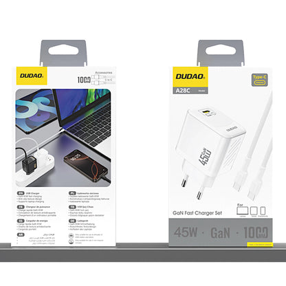 Φορτιστής Δικτύου με Καλώδιο USB-C Dudao A28C, 45W, 3A, 1 x USB-C, Λευκό