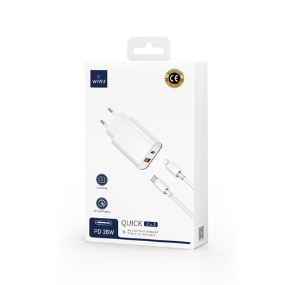 Φορτιστής Δικτύου με Καλώδιο Lightning WiWu Wi-U002, 20W, 3A, 1 x USB-A - 1 x USB-C, Μαύρο