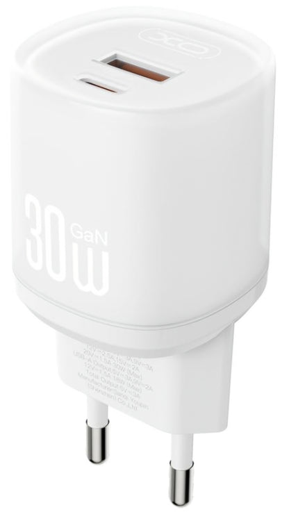 Φορτιστής Δικτύου με Καλώδιο USB-C XO Design L151, 30W, 3A, 1 x USB-A - 1 x USB-C, Λευκό