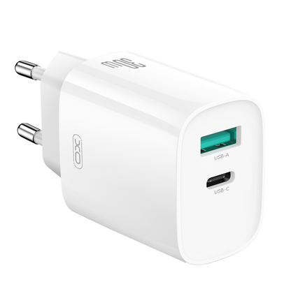 Φορτιστής Δικτύου με Καλώδιο Lightning XO Design CE30, 30W, 3A, 1 x USB-A - 1 x USB-C, Λευκό