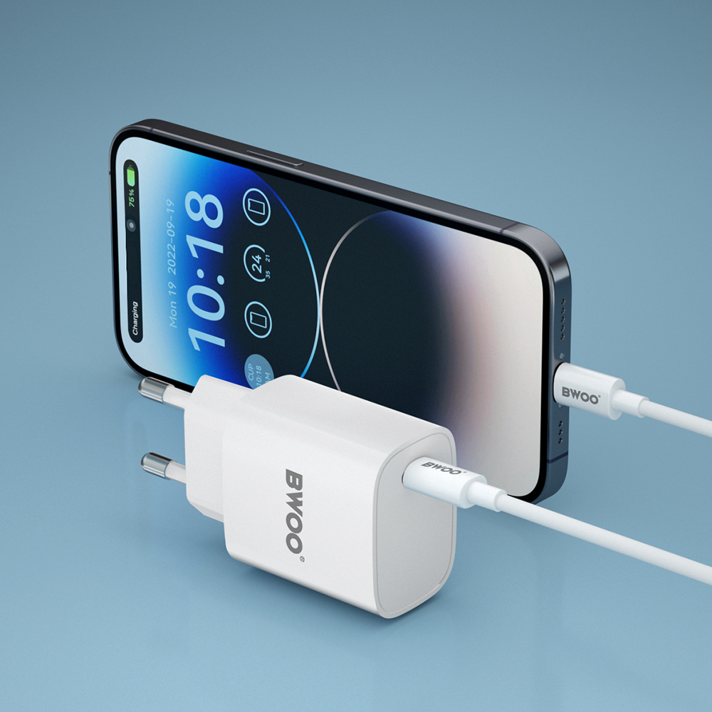 Φορτιστής Δικτύου με Καλώδιο Lightning BWOO CDA159, 20W, 3A, 1 x USB-C, Λευκό