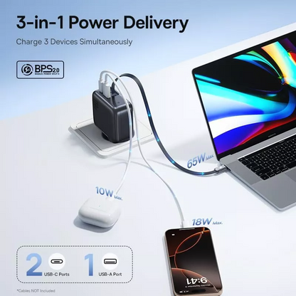 Φορτιστής Δικτύου με Καλώδιο USB-C Baseus EnerCore CJ11, 100W, 1 x USB-A - 2 x USB-C, Μαύρο E0120M00