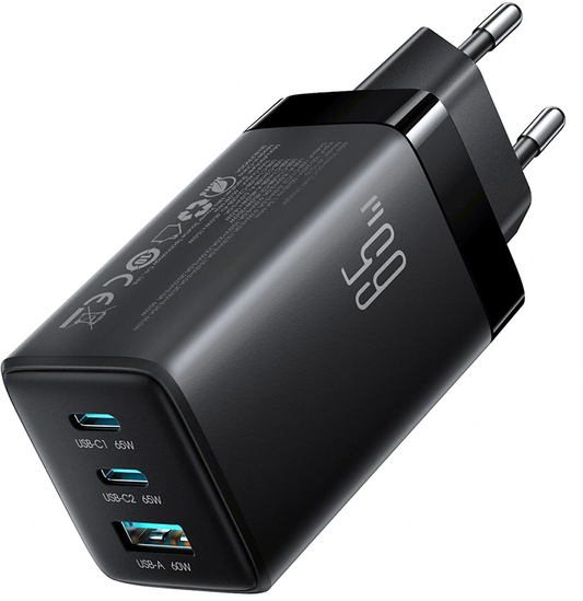 Joyroom JR-TG10 USB-C Cable Wall Charger, 65W, 3.25A, 1 x USB-A - 2 x USB-C, Black