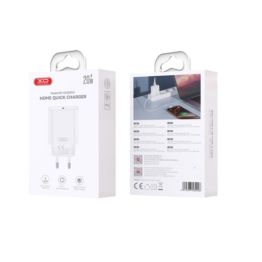 Φορτιστής Δικτύου με Καλώδιο Lightning XO Design CE32, 20W, 3A, 1 x USB-C, Λευκό