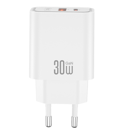Φορτιστής Δικτύου με Καλώδιο USB-C XO Design CE42, 30W, 3A, 1 x USB-A - 1 x USB-C, Λευκό