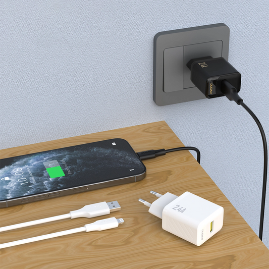 Dudao A23LEU Mains Charger with Lightning Cable, 12W, 2.4A, 1 x USB-A, White
