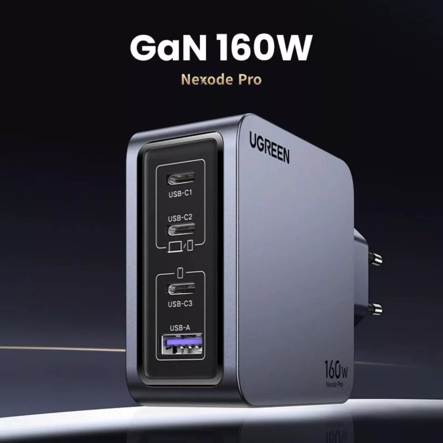 Φορτιστής δικτύου UGREEN X763 Nexode Pro Καλώδιο USB-C, 160W, 3,25A, 1 x USB-A - 3 x USB-C, γκρι 