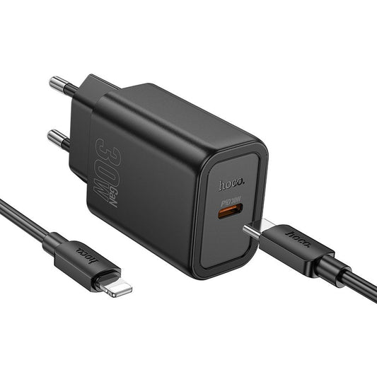 Φορτιστής Δικτύου με Καλώδιο Lightning HOCO N62, 30W, 3A, 1 x USB-C, Μαύρο