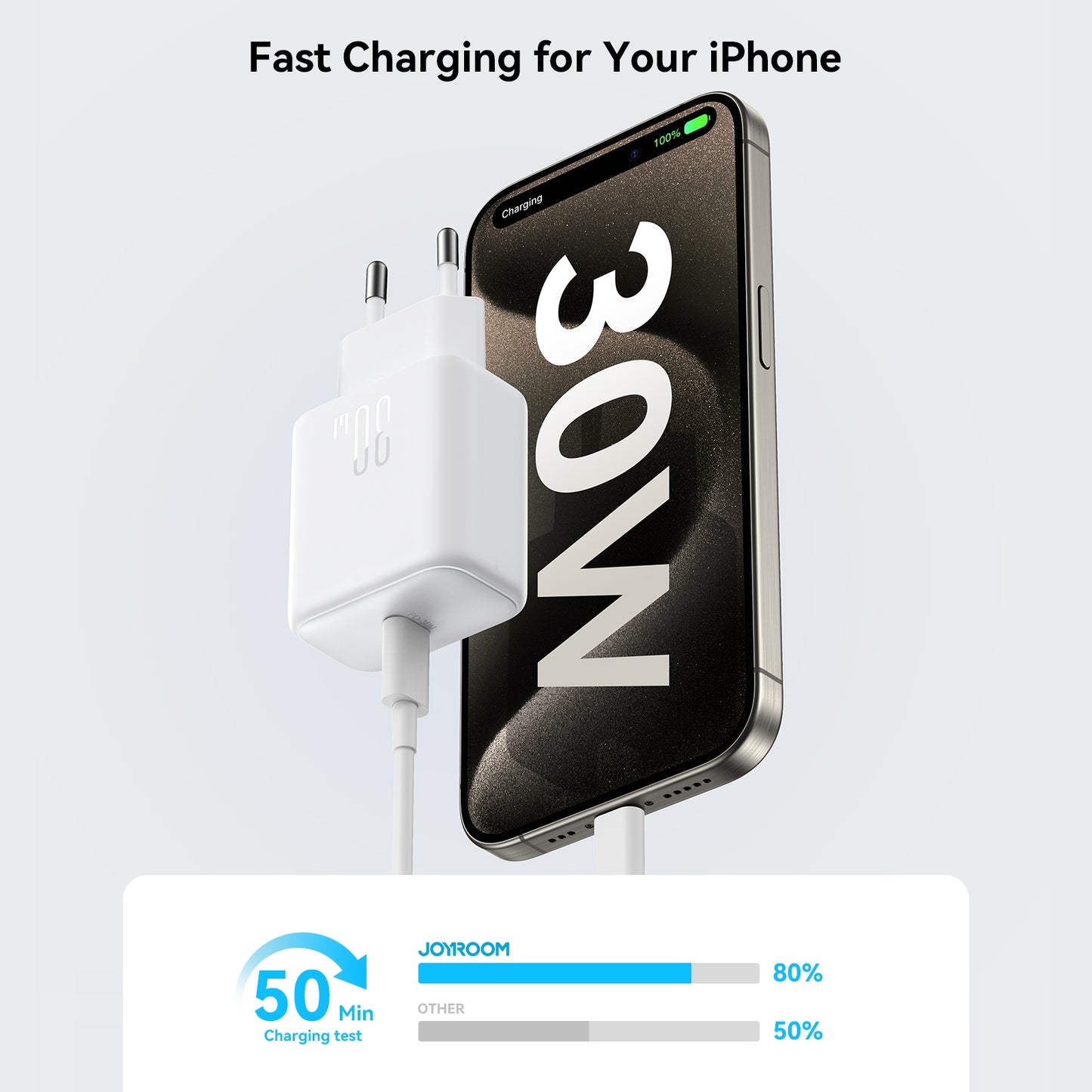 Φορτιστής Δικτύου με Καλώδιο USB-C Joyroom JR-TCF24, 30W, 3A, 1 x USB-C, Λευκό