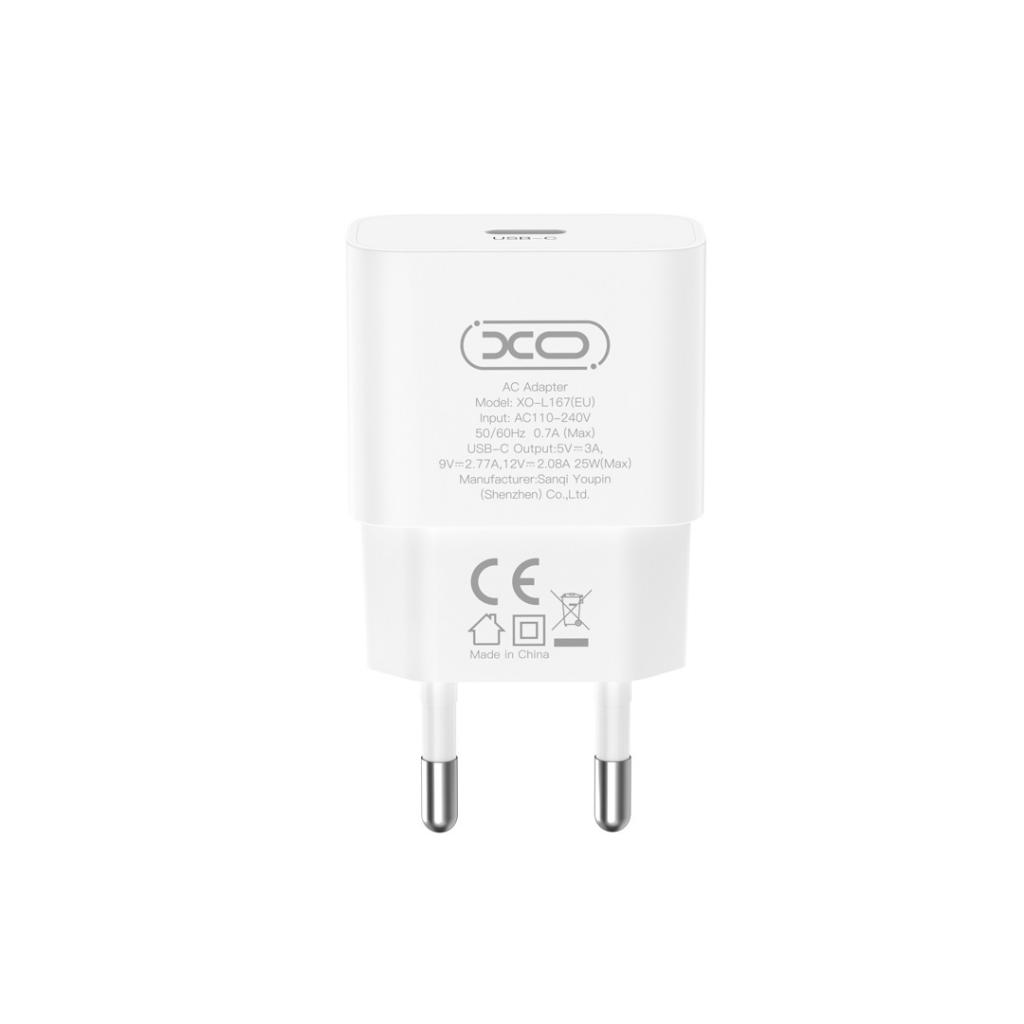 Φορτιστής Δικτύου με Καλώδιο USB-C XO Design L167, 25W, 3A, 1 x USB-C, Λευκό