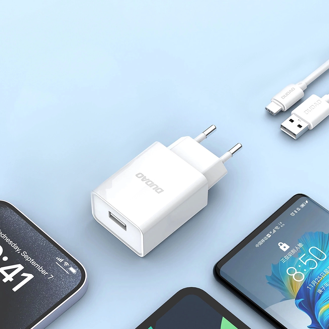Φορτιστής Δικτύου με Καλώδιο USB-C Dudao A4EU, 10W, 2.1A, 1 x USB-A, Λευκό