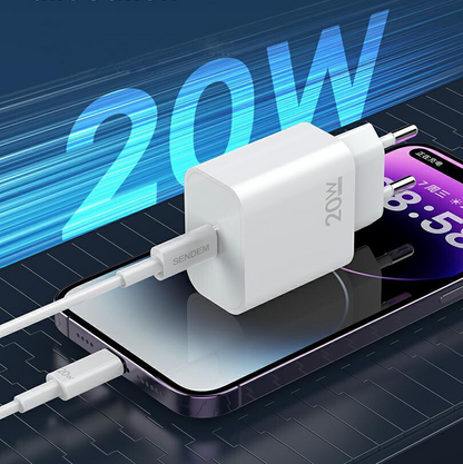 Sendem OG73 USB-C Cable Wall Charger, 20W, 3A, 1 x USB-C, White