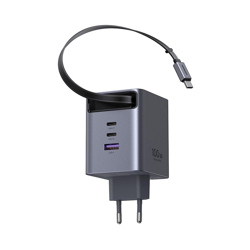 UGREEN X616 USB-C Cable Network Charger (65828), 100W, 5A, 1 x USB-A - 3 x USB-C, Gray
