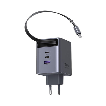 UGREEN X616 USB-C Cable Network Charger (65828), 100W, 5A, 1 x USB-A - 3 x USB-C, Gray