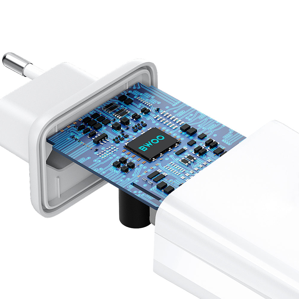 Φορτιστής Δικτύου με Καλώδιο Lightning BWOO CDA182, 38W, 3A, 1 x USB-A - 1 x USB-C, Λευκό