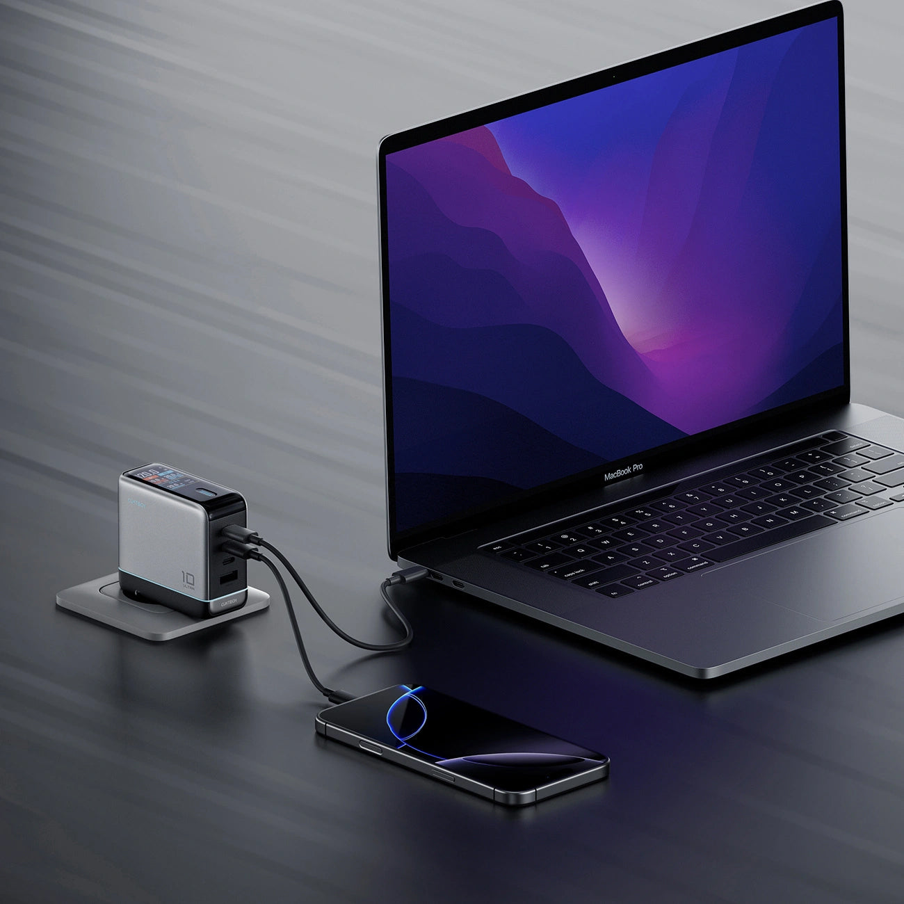 Φορτιστής Δικτύου με Καλώδιο USB-C Cuktech AD1204U Οθόνη, 120W, 6A, 1 x USB-A - 2 x USB-C, Ασημί