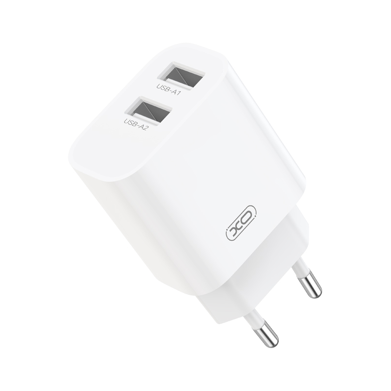 Φορτιστής πρίζας με καλώδιο USB-C XO Design CE55, 12W, 2.4A, 2 x USB-A, Λευκός