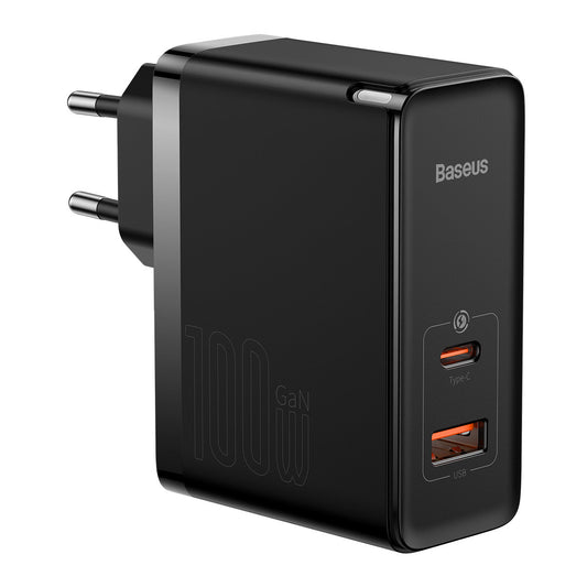 Baseus GaN5 Pro Network Charger with USB-C Cable, 100W, 3A, 1 x USB-A - 1 x USB-C, Black CCGP090201