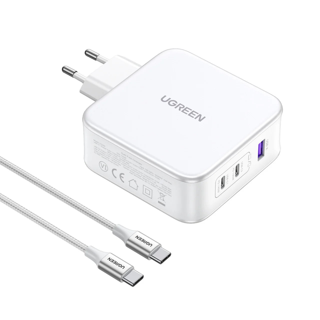 UGREEN CD289, 140W, 5A, 1 x USB-A - 2 x USB-C, Λευκό 