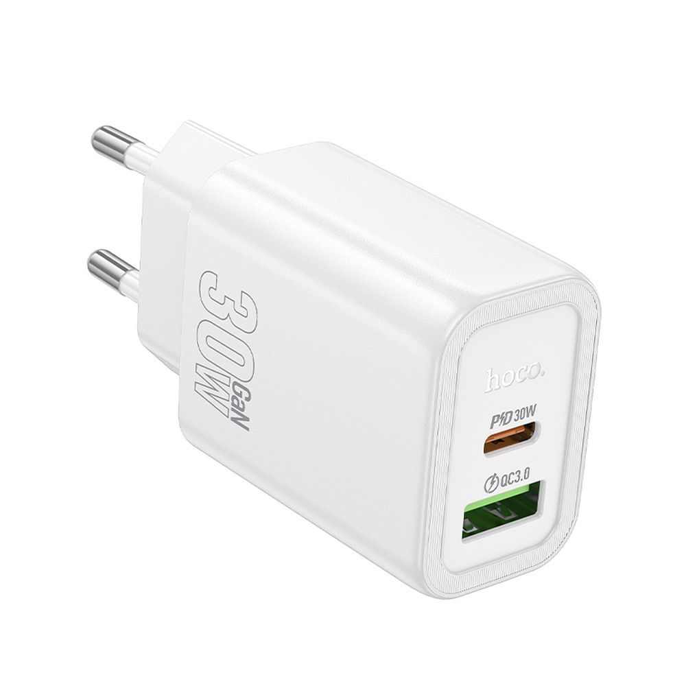 Φορτιστής Δικτύου HOCO N63, 30W, 3A, 1 x USB-A - 1 x USB-C, Λευκό
