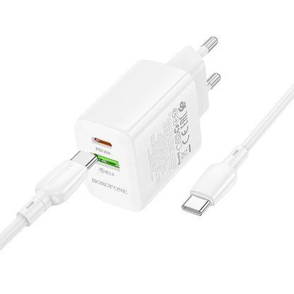 Φορτιστής Δικτύου με Καλώδιο USB-C Borofone BN29 Fuente, 30W, 3A, 1 x USB-A - 1 x USB-C, Λευκό