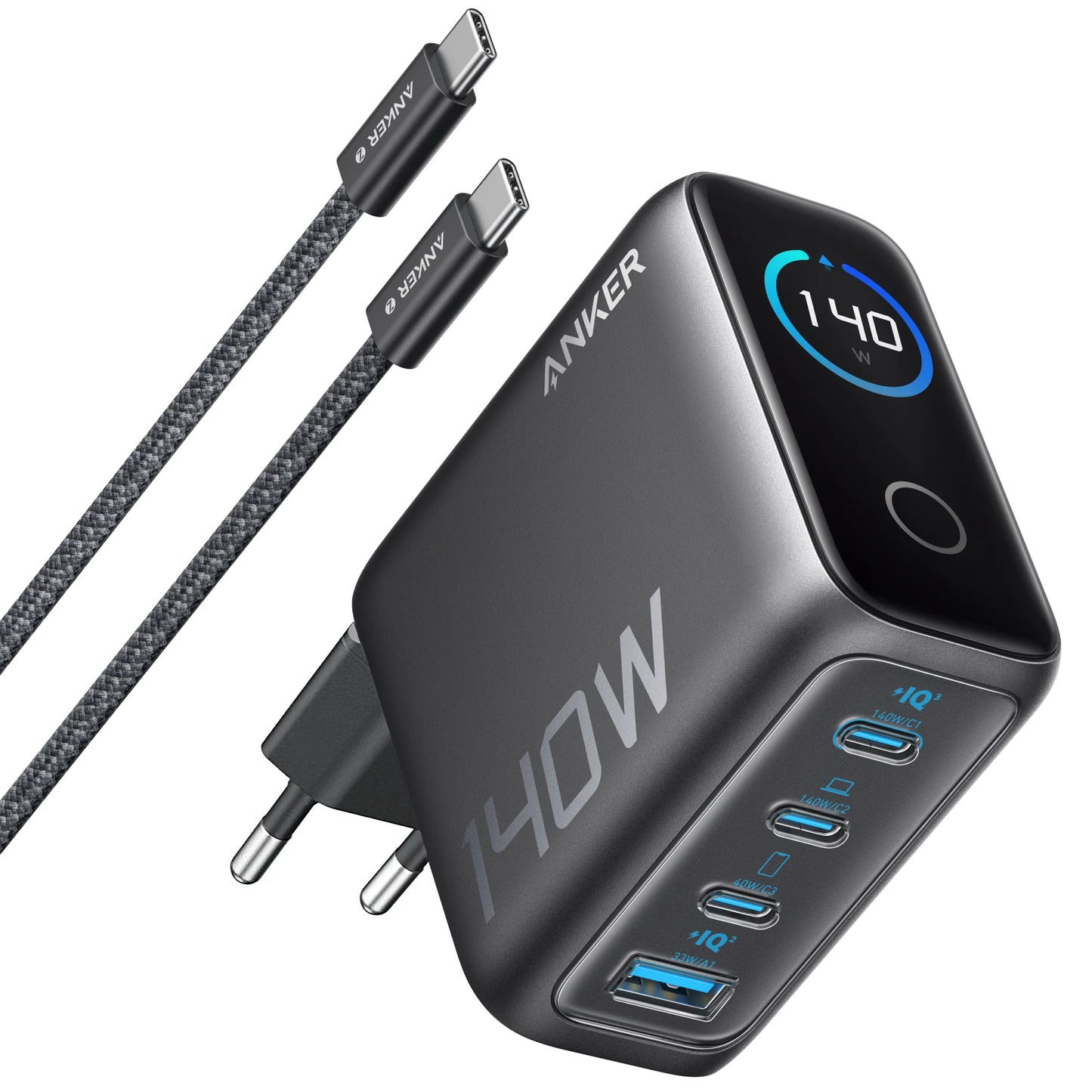 Φορτιστής Δικτύου με Καλώδιο USB-C Anker Zolo, 140W, 5A, 1 x USB-A - 3 x USB-C, Μαύρο B2697GZ1