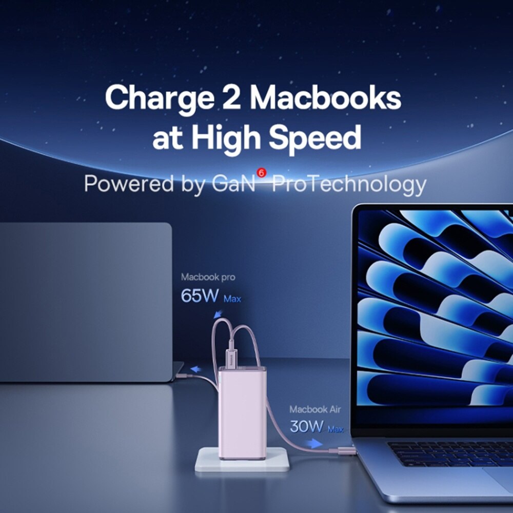 Φορτιστής Δικτύου με Καλώδιο USB-C Baseus GaN6 Pro, 100W, 3.25A, 2 x USB-A - 2 x USB-C, Μωβ P10162705532-00