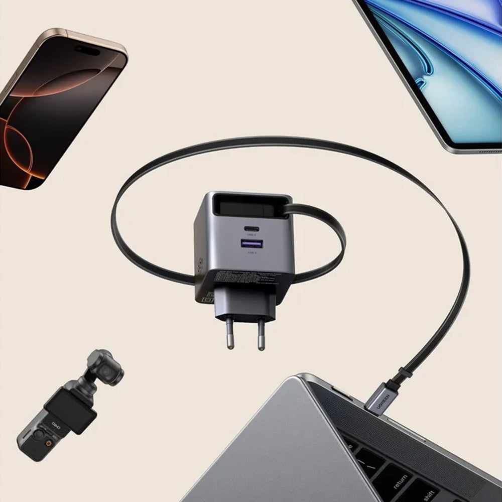 Φορτιστής Δικτύου με Καλώδιο USB-C UGREEN X615, 65W, 3A, 1 x USB-A - 1 x USB-C, Γκρι
