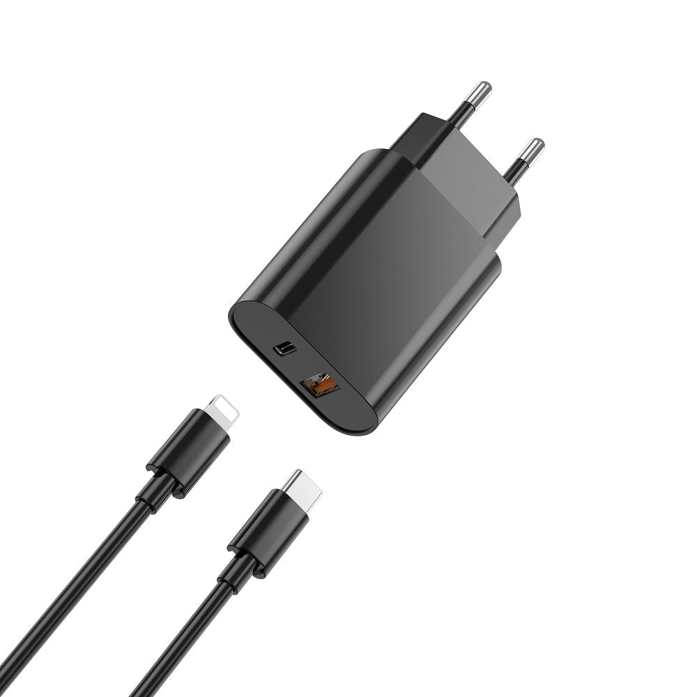 Φορτιστής Δικτύου με Καλώδιο Lightning WiWu Wi-U002, 20W, 3A, 1 x USB-A - 1 x USB-C, Μαύρο