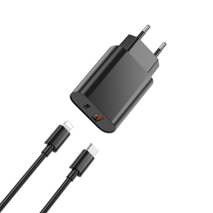 Φορτιστής Δικτύου με Καλώδιο Lightning WiWu Wi-U002, 20W, 3A, 1 x USB-A - 1 x USB-C, Μαύρο