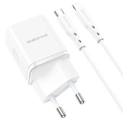 Φορτιστής Δικτύου με Καλώδιο Lightning Borofone BN7, 20W, 3A, 1 x USB-A - 1 x USB-C, Λευκό