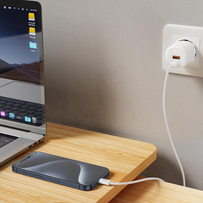 Φορτιστής Δικτύου με Καλώδιο USB-C XO Design L151, 30W, 3A, 1 x USB-A - 1 x USB-C, Λευκό