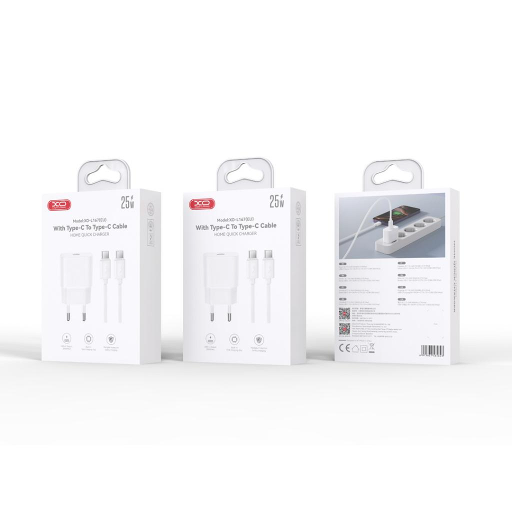 Φορτιστής Δικτύου με Καλώδιο USB-C XO Design L167, 25W, 3A, 1 x USB-C, Λευκό