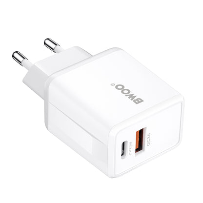 Φορτιστής Δικτύου με Καλώδιο Lightning BWOO CDA182, 38W, 3A, 1 x USB-A - 1 x USB-C, Λευκό
