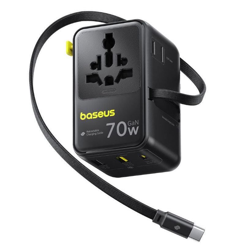 Baseus Travel EnerCore CG11 USB-C Cable Wall Charger, 70W, 2 x Socket - 1 x USB-C - 2 x USB-A, Black E0307E00