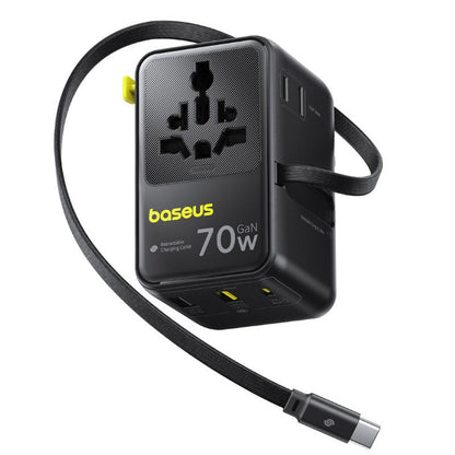 Baseus Travel EnerCore CG11 USB-C Cable Wall Charger, 70W, 2 x Socket - 1 x USB-C - 2 x USB-A, Black E0307E00