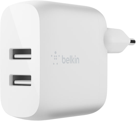 Belkin BoostCharge Dual USB-C Cable Wall Charger, 24W, 2.4A, 2 x USB-A, White WCE001vf1MWH