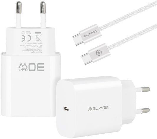Φορτιστής πρίζας με καλώδιο USB-C Blavec BC-14, 30 W, 3 A, 1 x USB-C, λευκό