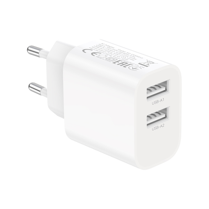 Φορτιστής πρίζας με καλώδιο USB-C XO Design CE55, 12W, 2.4A, 2 x USB-A, Λευκός