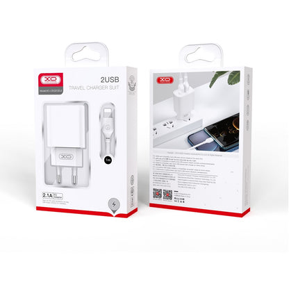XO Design XO Design BPCE02C USB-C Wired Network Charger BPCE02C, 10.5W, 2.1A, 2 x USB-A, White 