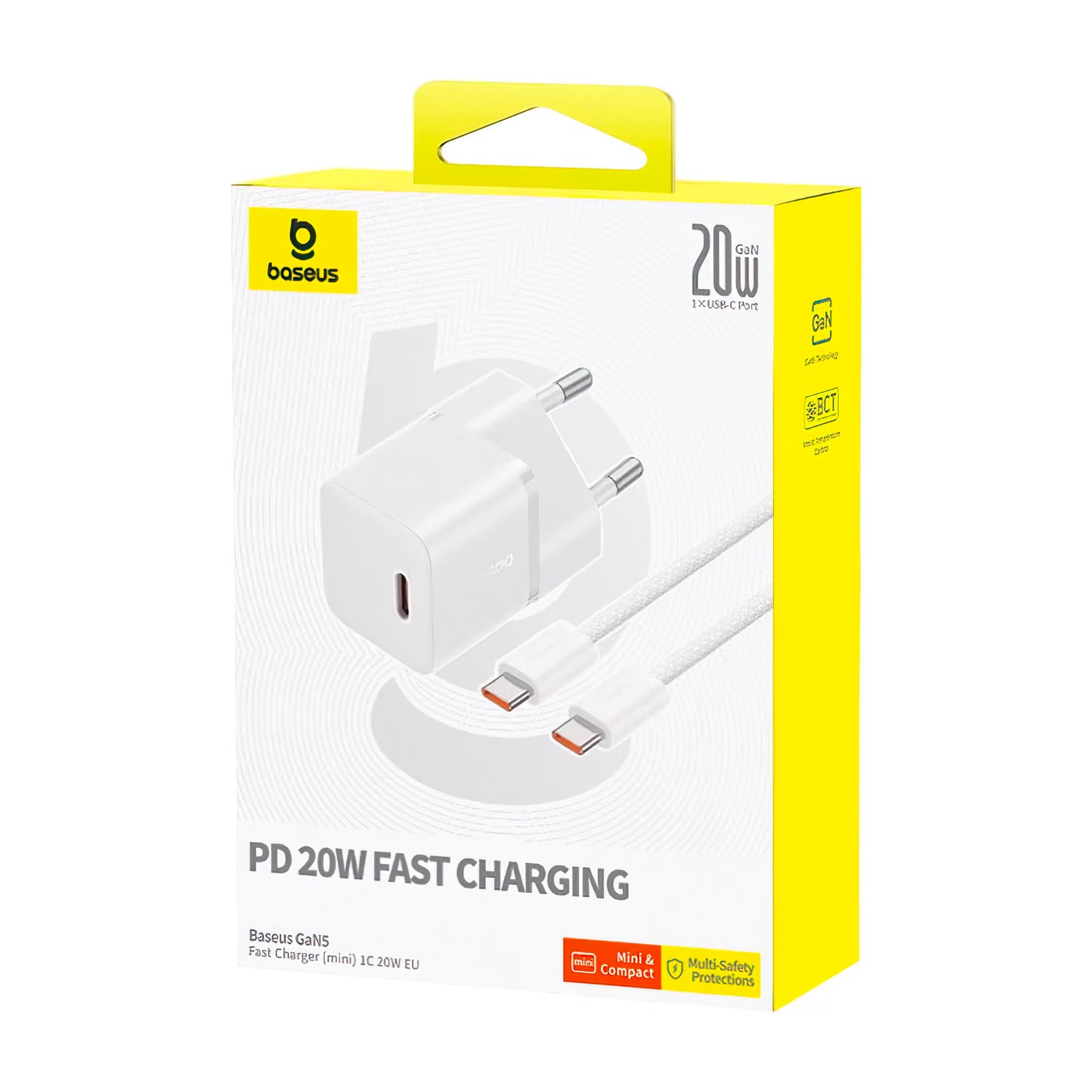 Φορτιστής Δικτύου με Καλώδιο USB-C Baseus GaN5, 20W, 3A, 1 x USB-C, Λευκό P10110900213-01