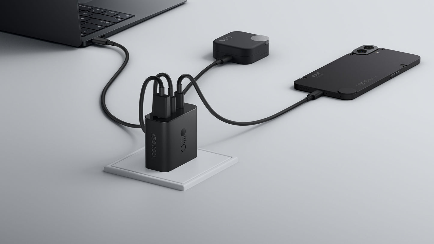 Φορτιστής Δικτύου με Καλώδιο USB-C CMF από την Nothing C349, 100W, 5A, 1 x USB-A - 2 x USB-C, Γκρι A10800016