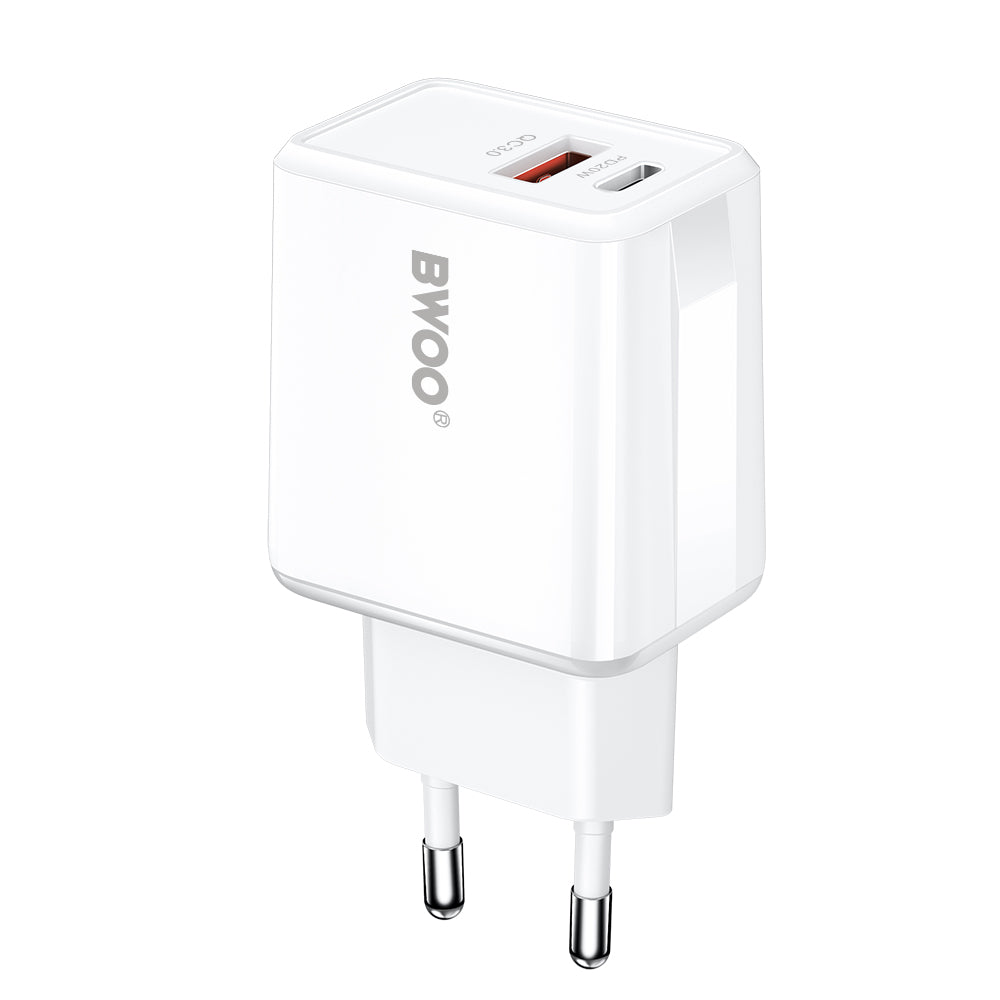 Φορτιστής Δικτύου με Καλώδιο Lightning BWOO CDA182, 38W, 3A, 1 x USB-A - 1 x USB-C, Λευκό