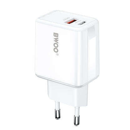 Φορτιστής Δικτύου με Καλώδιο Lightning BWOO CDA182, 38W, 3A, 1 x USB-A - 1 x USB-C, Λευκό