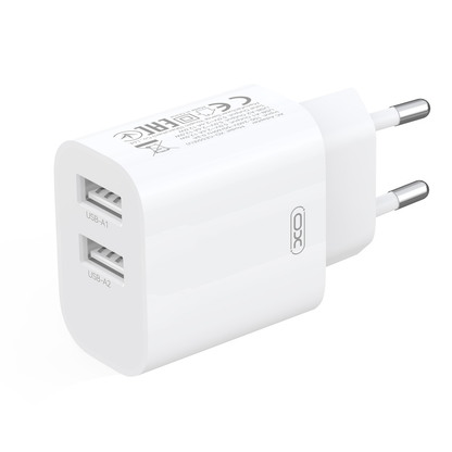 Φορτιστής πρίζας με καλώδιο USB-C XO Design CE55, 12W, 2.4A, 2 x USB-A, Λευκός