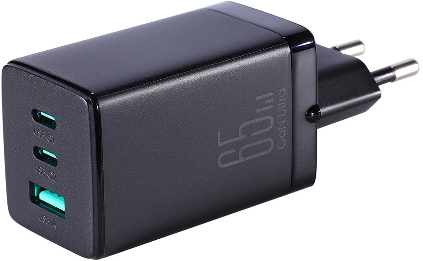 Φορτιστής Δικτύου με Καλώδιο USB-C Joyroom TCG01, 65W, 3.25A, 1 x USB-A - 2 x USB-C, Μαύρο