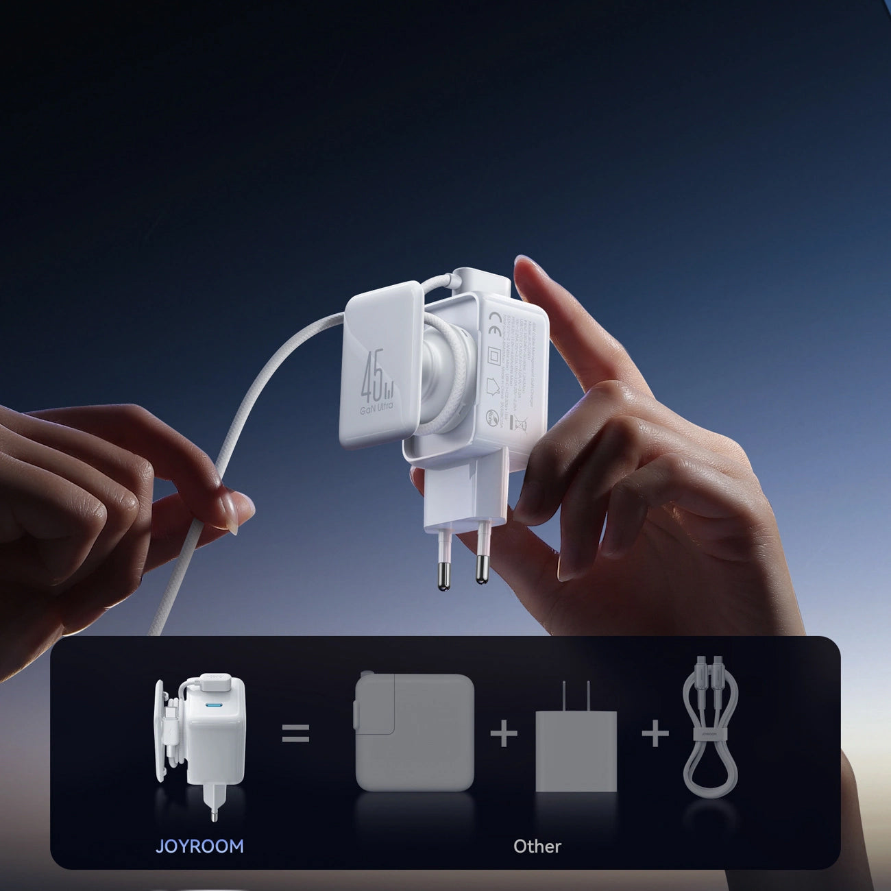 Φορτιστής Δικτύου με Καλώδιο USB-C Joyroom JR-TCL05, 45W, 3A, 2 x USB-C, Λευκό