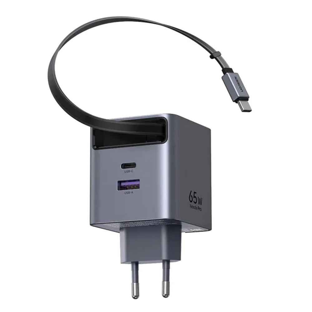 Φορτιστής Δικτύου με Καλώδιο USB-C UGREEN X615, 65W, 3A, 1 x USB-A - 1 x USB-C, Γκρι