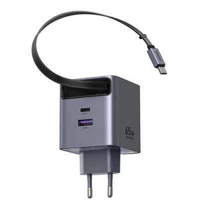 Φορτιστής Δικτύου με Καλώδιο USB-C UGREEN X615, 65W, 3A, 1 x USB-A - 1 x USB-C, Γκρι