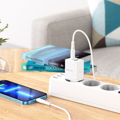 Φορτιστής Δικτύου με Καλώδιο Lightning Borofone BN7, 20W, 3A, 1 x USB-A - 1 x USB-C, Λευκό
